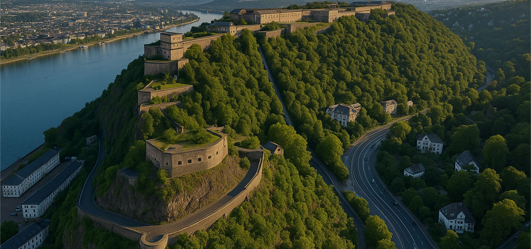 Koblenz-Ehrenbreitstein mit Festung über dem Rhein