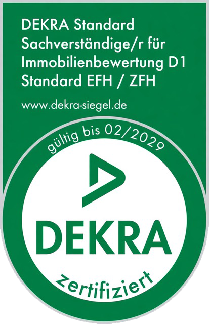 DEKRA-Siegel – Sachverständiger für Immobilienbewertung D1, gültig bis 02/2029